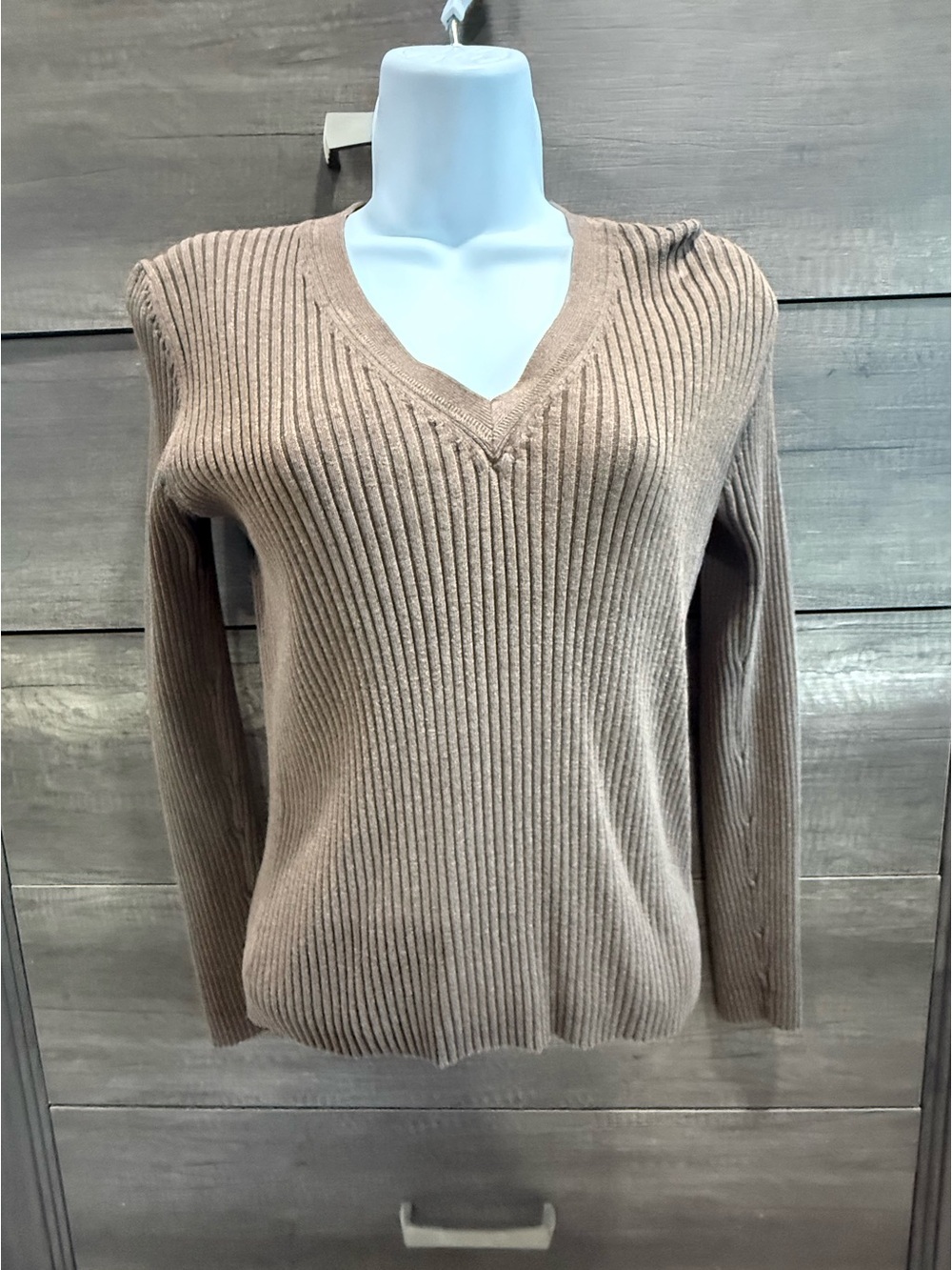 Women's Ribbed V-Neck Sweater in brown